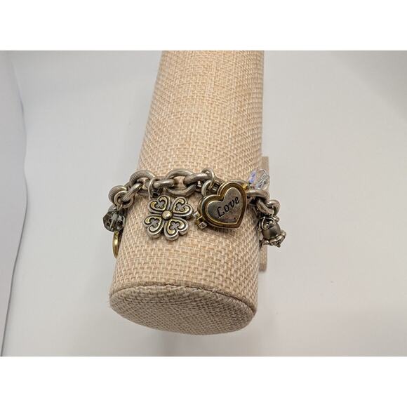 Brighton Charm Bracelet 7.5in Silver Tone Inspirational Heart Charms - Picture 3 of 9